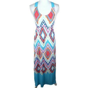 JUST ME TURQUOISE PINK, ORANGE, WHITE, & BLUE MAXI DRESS SZ.S EUC